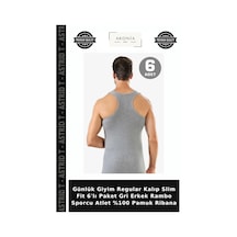 Astrid T Günlük Giyim Regular Kalıp Slim Fit 6'lı Paket Gri Erkek Rambo Sporcu Atlet %100 Pamuk Ribana