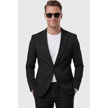 Rizzup Siyah Premium Çizgi Dokulu Slim Fit Likralı 2 Li Erkek Takım Elbise 2600821