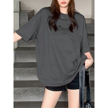Thousand Süprem T-shirt - Füme Baskılı Oversize Bisiklet Yaka Kısa Kol Tişört Füme