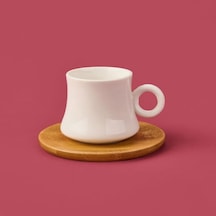 Mien Bambu Tabaklı Dar Fincan Seti - Açık Kahverengi / Beyaz - 100 Ml Açık Kahverengi / Beyaz