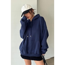 About Blank Tarzsokak Kadın Lacivert Düz Kapüşonlu Oversize 3 İplik Şardonlu Salaş Bol Kesim Hoodie Swe Lacivert, Lacivert, Xl Acı Kahverengi