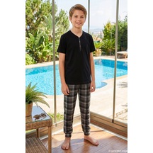 Remsa Genç Erkek Çocuk Kısa Kol Şortlu Pijama Takımı 4377 Siyah