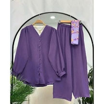 Lovie Moda Kadın Ayrobin Mini Düğmeli Takım Mor