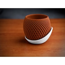 3d Baskı Küre Saksı - Kafes Dokulu İki Parçalı Dekoratif Saksı - Kahverengi-beyaz