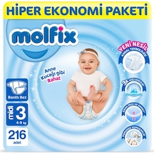Molfix Bebek Bezi 3 Numara Midi Hiper Ekonomi Paketi 216 Adet 2'li