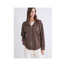 LC Waikiki Alıta Cıty Farkıyla Lcw Everyday Kahverengi Dalgıç Kumaşı Düz Kadın Fermuarlı Sweatshirt Kahverengi - 924121648 Kahverengi