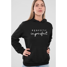 Nevermind Kadın Kapüşonlu Sweatshirt Perfectly Imperfect Yazılı Oversize Siyah