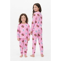 Zuzunga Kız Çocuk Uzun Kol Pembe Renk Kedi Kız Desenli Pijama Takımı