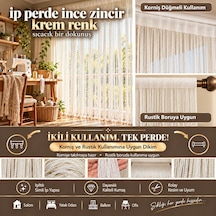 İp Perde Özel Seri İnce Zincir Krem Renk En 100 Cm Boy 300 Cm Korniş Ve Rustik Kullanım