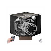 Luvivia Fotoğraf Makinesi Slr Fotoğrafçı Kişiye Özel Metal Saatli 3d Lamba - Masa Gece Lambası Şeffaf