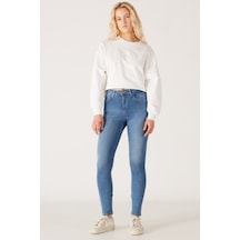 Wrangler High Rise Skinny Fit Dar Kesim Yüksek Bel Çok Dar Paça Mavi Kadın Esnek Jean Denim Kot Pantolon W27H017404 Mavi