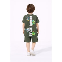 Cg Kids Brawl Stars Erkek Çocuk Tshirt & Şort Alt Üst Takım Sırt Baskı Detay Yeşil