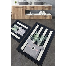 Rovio Banyo Halısı Djt 2 Li Set Banyo Halısı Paspas Yıkanabilir Kaymaz Beyaz - Siyah