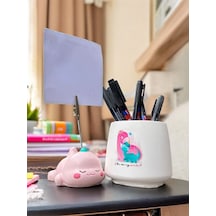 Sevimli Yorgun Pembe Dinozor Temalı Set Fotoğraf Not Tutacağı Ve Dino Baskılı Kalemlik Hediyelikl Pembe