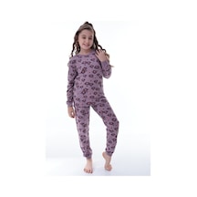 Kız Çocuk Çiçek Desenli Pamuklu Pijama Takımı 8-13 Yaş Rahat Uyku Takımı Mor