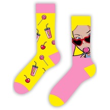 Sağlı Sollu Kiraz Ve Şeker Desenli Renkli Çorap