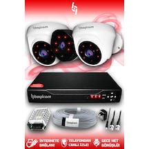 Bayicam 3 Kameralı Uzay 2 İç Kamera Set HDD'siz Full HD Gece Görüşlü Güvenlik Kamerası Sistemi