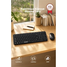 Delux Serisi Kablosuz Q Klavye Mouse Seti Tmk07 Siyah Fare Bilgisayar Nostaljik
