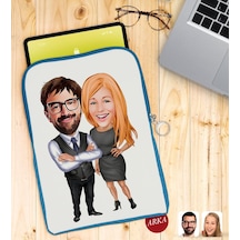 Bk Gift Kişiye Özel Sevgililer Karikatürlü Taşınabilir Koruyucu Tablet Kılıfı & Organizer Çanta - Mavi-100 Kılıf