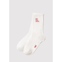Mavi - Set The Mood Nakışlı Beyaz Soket Çorap 1913920-620 Beyaz