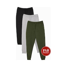 Tudors Erkek 3'lü Paket Siyah-gri-haki Regular Fit Beli Bağcıklı Jogger Cepli Lastikli Paça Eşofman Altı-41681 Çok Renkli