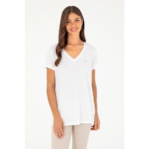 U.S. Polo Assn. Kadın Beyaz V Yaka Basic Tişört 50280019-VR013