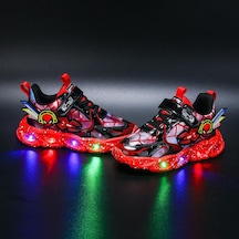 Kırmızı 2024 Çocuk Moda Led Işık Spor Ayakkabı Rahat Nefes Yumuşak Alt Spor Ayakkabı 25
