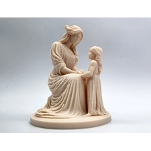 Mini Anne Kız Heykeli Ahşap Katkılı Ev Dekorasyon Objesi Dekoratif 13cm