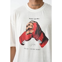 Barlashive Erkek Box Eldiven Baskılı T-shirt Kısa Kol Bisiklet Yaka Tişört - Beyaz Çok Renkli