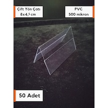 50 Adet Pvc Şeffaf Etiketlik Çatı 8x4,5 Cm Çift Yön Fiyat İsimlik