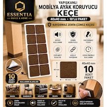 Yapışkanlı Mobilya Ayak Koruyucu Keçe 40x40 Mm 10'lu Paket Kaydırmaz Zemin Çizmez Keçesi Kahverengi