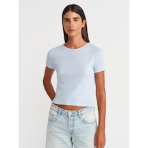 Dilvin 31795 Fiyonk Detaylı Kısa Kollu Kontrast T-shirt-açık Mavi Açık Mavi