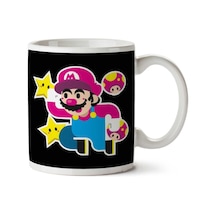 Super Mario Bros Star Mushrooms İki Tarafı Baskılı Kupa Bardak Çok Renkli