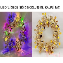 Kalp Püsküllü Gece Parıltısı 3 Modlu Led& 39 Li Işıklı Taç Altın Renk Standart