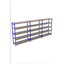 5 Katlı 3'lü Depo Rafı - 300-350 Kg Taşıma Kapasiteli Hafif Rack Raf 50x120x250 Cm Gri
