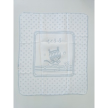 Triko Mavi Erkek Bebek Battaniyesi %100 Pamuklu Kedili Çok Amaçlı Bebek Arabası Örtüsü Oyun Matı Mavi