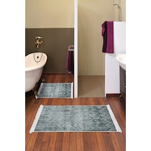 Dekoreko Kaymaz Taban Djt 2 Li Banyo Paspas Takımı Trend Saçaklı Iskandinav F5083 Yeşil