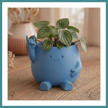Trendexa 3d Baskı Smiley Face Planter - Gülümseyen Karakterli Saksı-mavi Mac Standart
