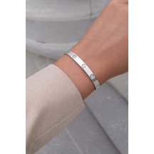 Çelik Rose Gold Taşlı İkonik Model Klasik Kelepçe 5mm -kararma Yapmaz Gümüş Standart Çelik Metalik