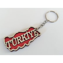 Türkiye Haritası Anahtarlık 2 Adet - Ahşap Kırmızı, Türkiye Maskot, Türkiye Anahtarlık, Oto Anahtarlığı