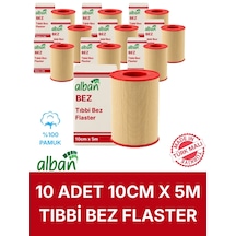 10 'lu Bez Flaster 10 Cm X 5 M, 10 Kutulu Set, Pamuklu Medikal Sabitleme Bandı Tekli Rulo
