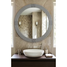Safir Ahşap Gümüş Yuvarlak Ayna Işlemeli Duvar Banyo Aynası 69 Cm GÜMÜŞ