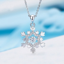 Monemel Kristal Taşlı Kar Tanesi Kolye Altın Kaplama N02405 Gümüş - Rodyum