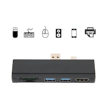 Konesam Surface Pro 4/5/6 İçin 5-in-1 Usb 3.0 Hub: Hdmı 4k, 2xusb 3.0, Sd/tf Kart Okuyucu, Alüminyum Kasa, Siyah
