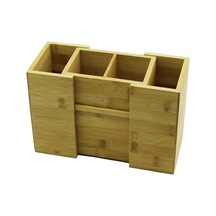 Aç-kapa - 2+2 Bölmeli Tezgah Üstü Bambu - Ahşap Kaşıklık 4989 Çok Renkli