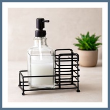Buradabulabilirsin Cam Sıvı Sabunluk 500 Ml Siyah Metal Stand Ve Pompa Bbz