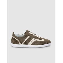 Volanar Hakiki Deri Hakı Süet Dantel Detaylı Günlük Sneaker Ayakkabı Haki