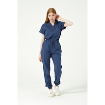 Fırtına Mavi Likralı Scrubs Jogger Paça Doktor Hemşire Forması Yarasa Kol Takım Unisex