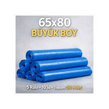 Büyük Boy Mavi Çöp Poşeti 65 80 Cm 5 Rulo Toplam 50 Adet