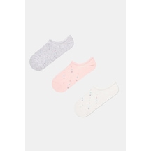 Penti 3 Çift Pamuklu Mini Puantiye Desenli Sneaker Çorap Gri - Pembe